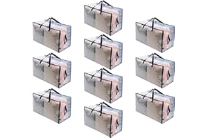 VENO Lot de 10 Grands Sac de Rangement avec Couvercle et Poignées Renforcées, Sac Demenagement, Cartons Déménagement de 102 L Résistant pour Rangement des Vêtements (Transparent, Lot de 10)