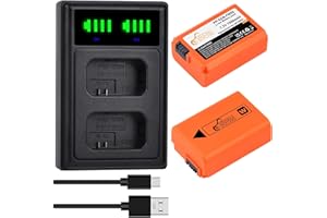 Pickle Power NP-FW50 (2 pezzi) Batteria da 1500mAh e Caricatore Dual USB per Sony ZV-E10,A6500,A6000,A6300,A6400,A5000,A5100,A3000,A7,A7II,A7RII,A7SII,A7S,A7S2,A7R,A7R2,A55,A55,RX10
