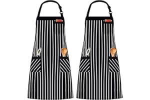InnoGear 2 Pack Unisex Adjustable Bib Apron with 3 Pockets Cooking Kitchen Chef Women Men Aprons for Home Kitchen, Restaurant, Coffee house (Black, Polyester Yarn Dyed)