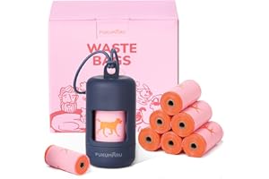 FUKUMARU Woreczki na psie odchody, 120 woreczków na psie odchody o różanym zapachu, uchwyt i dozownik ze smyczą dla psów, kotów i wielu zwierząt - woreczki z wzorem do biegania, niebieski uchwyt