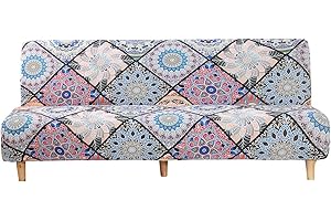 Mingfuxin Armless Sofa Bed Cover, Spandex Stretch Futon Slipcover Protector, Non-Slip Elastic Folding Couch Sofa Shield Fits for 2-3 Seater Folding Sofa Bed without Armrests (Bohemia)