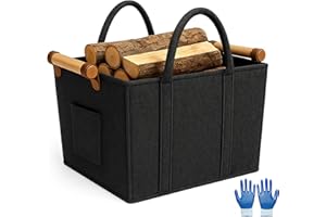 ZEXUPORIUM Panier a Bois en Feutre, Panier a Buches avec Gants, pour Cheminée avec Poignées de Transport, pour Bois de Chauffage, Magazines, Journaux, Vêtements (42cm x 40cm x 30cm)