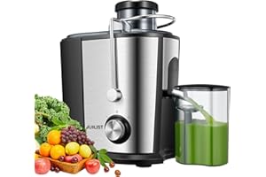 Juilist Juicer, Max Power 900W Juicer Machines with Anti-drip & Anti-slip Function, Juicers Whole Fruit and Vegetable with 3-Inch Wide Mouth Food Chute, 2 Speeds, Recipe Included, Easy to Clean 600W