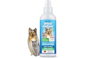 BluePet 200 ML Spray Démêlant pour Chien et Chat à Poils Longs, Soin du Pelage sans Rincage, Éliminer Les Feutrages, Démêleur Naturel avec Aloe Vera et Jojoba, Toilettage du Chien Apres Shampoing