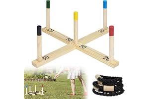 ORHEYA Ringwurfspiel aus Holz für Draußen, Ring Wurfspiel Familienspiel, Ringwurf Spielezeug - Komplettset mit 5 Nylonringen und 5 Farbstäben, Spaß für Kinder und Erwachsene
