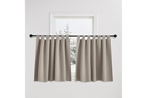 PONY DANCE Rideau Occultant Court - Rideaux Draperies Interieurs à Pattes pour Maison Cuisine Petit Fenetre, Lumineux Bloquer Panneaux Solid, 2 Pièces, L 140 x H 100 cm, Sable