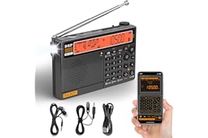 Raddy RF757 Radio à Ondes Courtes de contrôle par Application, Radio Portable avec réception AM/FM/SW/VHF/UHF/CB/AIR, Batterie 2500 mAh, 1000 préréglages, Casque, antenne Filaire, Alarme & SOS