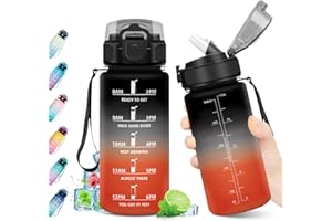 KOLLYKOLLA Borraccia 500ml, Borraccia con Cannuccia, Bottiglia Riutilizzabile, Borraccia Sportiva con Marcatori Temporali, Bottiglia senza BPA, A Prova di Perdite, Borraccia Sport per Bambini, Scuola, Ufficio