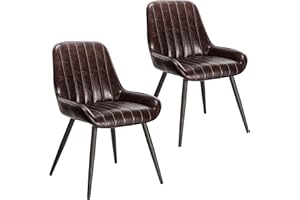 Lestarain 2 sztuki krzesła do jadalni, retro krzesło kuchenne, krzesło do salonu, siedzisko PU, krzesło retro z metalowymi nogami, krzesło dla gości, ciemnobrązowy