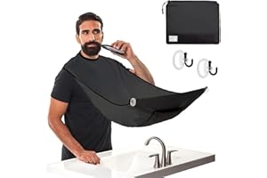 MOVASEE Beard Apron, Beard Bib Apron, Beard Catcher, Best Trimmer for Shaving, Beard Hair Catcher with Suction Cups, Shaving Gift for Men, 30 x 25 cm, Black