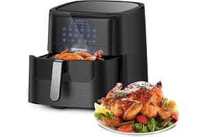 GRIFEMA GC2001 Friteuse sans Huile XXL 6,5L/1800W avec Écran Tactile LED, 12 Programmes pour Cuisson Saine, Air Fryer Circulation d'air Rapide 60 Min Minuterie et Température Réglable, Noir