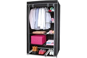 ZEMO Armario Tela Plegable con Cremallera 174x100x46cm- Organizador Portátil Guardarropa Resistente al Agua/Polvo - Zapatero de Textil - Color Negro (174x100x46cm)