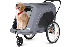 Beberoad 2 en 1 Remorque pour vélo & Poussette pour Chien, Capacité 45 kg, Facile à Plier pour Ranger et Voyager, Poussette pour Chiens de Taille Moyenne à Grande, Gris,75×127×97CM