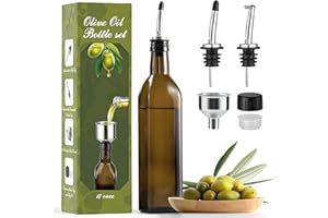 AOZITA Botella dispensadora de aceite de oliva de vidrio de 17 onzas, 500 ml de aceite y vinagre con vertedores y embudo, jarra de aceite de oliva para cocina, color marrón