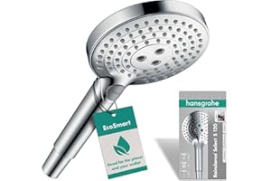 hansgrohe Raindance Select S - wassersparender Duschkopf 9 l/min (EcoSmart), Handbrause mit 3 Strahlarten, runde Duschbrause (⌀ 120 mm), Sparduschkopf mit Antikalk-Funktion, Chrom