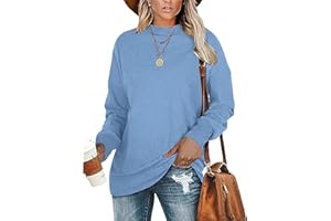 WNEEDU Donna Magliette Maniche Lunghe Felpa Donna Senza Cappuccio Girocollo Oversized Basic Casual T-Shirt Blusa Tops
