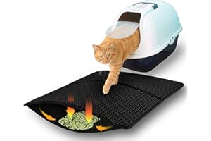 SONNIG Pliable Tapis de Litière pour Chat, Double Couche en Nid d'abeille Tapis de Plateau de Litière pour Chat, EVA Imperméable Antidérapant Tapis Litiere d'alimentation pour Chat, Le Noir