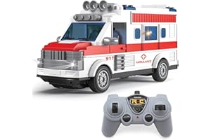 fisca 1/30 Ferngesteuerte Ambulanz, 2.4G RC Spiel Krankenwagen Auto Spielzeug 4CH Elektro-Krankenwagen Fahrzeuge Notfall Rettung Autos mit Lichtern, Öffnung Tür, Geschenke für Kinder Jungen Mädchen 3+