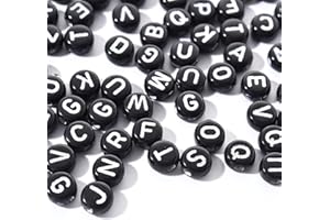HERZWILD 1000pcs Black Alphabet Beads Letter Beads - Round Acrylic Plastic Bead for Jewelry Making - Bracelets, Necklaces, Key Chains (White Black)