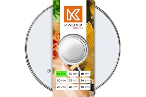 KADAX glaslock, grytlock Ø 14 cm med silverhandtag, värmebeständigt, med ånghål, universellt lock för kastruller och stekpannor, klar sikt, tätt stängande