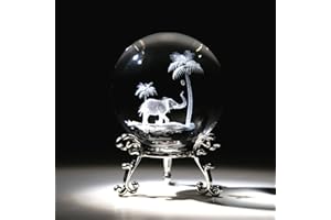 HDCRYSTALGIFTS Briefbeschwerer mit Ständer, tropischer Elefant, Kristallkugel, 60 mm, 3D-Lasergravur, Glaskugeln, dekorative Kugeln (transparent)