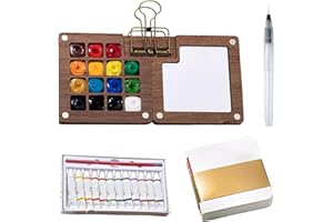 CPRNQY Mini Aquarell Set, Mini Palette, Aquarell Reise Set, Tragbares Watercolor Paint, Malkasten für Maler, Studenten, Malbuch, Pigment und Stift für Outdoor-Künstler Aquarellmaler (15 Gitter)