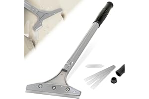 BLOSTM Grattoir à papier peint - Grattoir robuste à long manche avec lame de 5 pouces, prise souple, Pour papier peint, revêtements de sol en vinyle, carrelage, peinture - Avec 3 lames de rechange