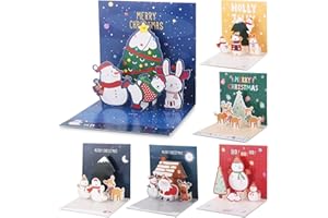 6 Pezzi 3D Cartoline di Natale con Buste, JRISBO Biglietti Auguri Natale 3D Pop-Up Christmas Cards Colorato Set di Cartoline Natale Xmas Regalo di Natale per Bambini Amici Famiglia