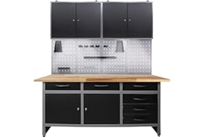 Ondis24 - Armadietto per Attrezzi Officina, Banchetto da Lavoro, Larghezza 160 cm, LED