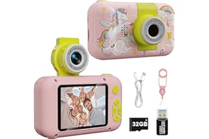 ‎ARNSSIEN ARNSSIEN Zabawki do aparatu dla dzieci 3 4 5 6 7 8 9 10 11 12 lat dziewczynki/chłopcy, aparat cyfrowy, prezenty dla dzieci Boże Narodzenie i urodziny, aparat do selfie dla dzieci z kartą 32 GB