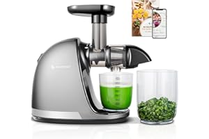 AMZCHEF Extracteur Jus - Extracteur de Jus de Fruits et Légumes - Presses-agrumes à Froid sans BPA avec 2 Tasses et Brosse - Fonction de Mastication Inversée pour Éviter les Blocages - Argent