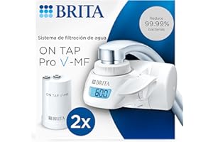 BRITA Sistema de filtrado de agua ON TAP Pro V-MF incl. 2x cartucho filtrante (600L) - para un 99,99% de agua libre de bacterias, reduciendo PFAS, incl. cuenta atrás digital LCD de capacidad