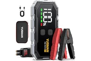 YUSMAN Starthilfe Powerbank 6000A 12V für PKW (Alle Autos oder 10.0L Dieselfahrzeuge) - Mit LCD Display, 4 LED-Lichtmodi und Schnellladung