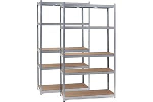 ‎WILTEC Wiltec 2x Regał magazynowy z ocynkowanej stali 100 x 60 x 200 cm, regał garażowy do 1000 kg z montażem bez narzędzi, regał do piwnicy i magazynu