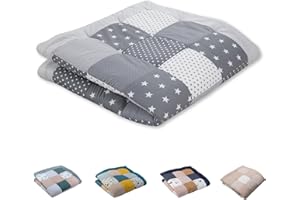 ULLENBOOM Krabbeldecke für Baby 140x140 cm, 100% OEKO-TEX Materialien, Made in EU, Dick & weich gepolstert, Graue Sterne - ideal als Babydecke, Krabbelmatte & Spieldecke Baby