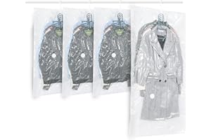 ZWMYF Sacchetti sottovuoto vestiti da appendere, 4 pezzi Vacuum storage bags salvaspazio per vestiti, organizer per armadio, Sacchetti vestitii trasparente e riutilizzabile (4, 3(105x70)/145x70 cm)