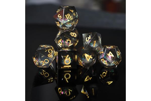 Set de Dés DND Sables Mouvants Résine Polyédriques Sharp Edge Dice 7 pièces Faits à la Main pour Donjons D4 D6 D8 D10 D12 D20 D% et Dragons Ttrpg Pathfinder RPG Dés Jeu de Role avec Boîte-Cadeau