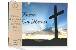 JC CLASSICS Funeral Memory Book | Condolence Book | Memorial Guest Book | Guest Book for Funeral Hardcover | Guestbook for Celebration of Life Memorial Service with Memory Table Card Sign (Cross)