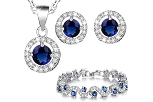 Crystalline Azuria Donna 18ct Placcato Oro Bianco Rotondo Cristalli di Zirconi Parure Collana con Ciondolo Orecchini Bracciale