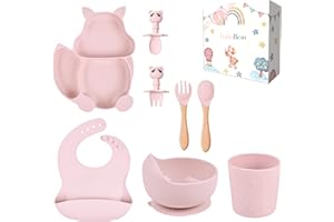 TudoBem Coffret Repas Bebe Fille [8 Pcs] | Assiette Compartiment Bebe, Bavoir bebe, Bol Ventouse pour bébé, Tasse bebe, Couvert bebe (Cuillere bebe 1er age + Fourchette bebe) | Kit Coffret Naissance