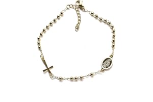 Moda Mavilla Bracciale rosario in acciaio colore oro perline 4MM misura lavorato a mano Made in Italy