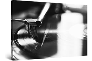 Startonight Canvas Wall Art Black and White Abstract Vintage Vinyl Music, Stretched Print, Modern for Bedroom or Living Room, Office Unique Luminous Artwork 80 cm x 120 cm