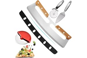 Lostwry Coupe Pizza, Couteau à Pizza en Acier Inoxydable Lame de Coupe-couteau à Pizza avec Manche en Bois et Housse de Protection Couteau Pizza Pour Gâteau Pâte