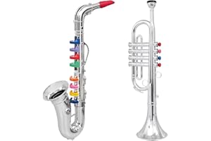 Click n' Play Lot de 2 Musical Instruments à Vent pour Enfants – Argent métallique pour Saxophone et Trompette de Klaxon
