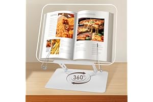Foyucool Leggio per Libri con Base Girevole a 360°, Supporto Libri per Lettura, Altezza Regolabile, Multiangolare, Pieghevole, per Libri, Cuochi, Tablet, Spartito, Acrilico