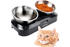 Edipets, Comedero Gato Perro, Doble Cuenco de Acero Inoxidable, con Angulo Ajustable 0 y 15º, Tazón para Mascotas Cachorro, Pequeño, Mediano, Grande