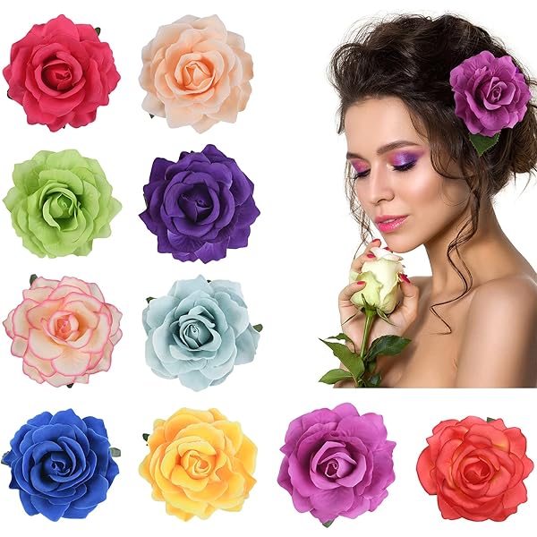 Fermaglio Capelli A Fiore Di Rosa - Spilla, Clip, Fascia, Per Matrimoni (Azzurro) - Foto 7