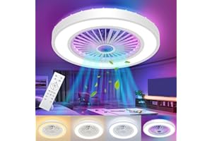 Peasur RGB Ventilateur de plafond avec Lumière et Telecommande, 3000K/4000K/6500K & Dimmable, 6 vitesses, minuterie, mode vent naturel,Ventilateur Plafond LED Silencieux pour Chambre, Salon, Blanc
