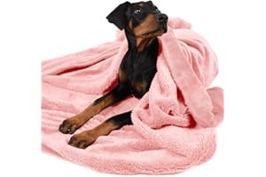 PAWSEE Dog Fleece Blanket, Large Washable Soft Warm Fluffy Sherpa Plush Pet Blankets for Dogs Puppy Doggy Cats Double Thickness Throws 152 x 127 cm Pink
