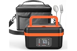 YEOOIYCW ﻿ Gamelle Chauffante avec Batterie, Lunch Box Adulte de 1,3 L,Lunch box Chauffante avec Vaisselle en Acier Inoxydable et Sac Isotherme,Rechargeable Lunch Box Électrique avec Minuterie et Fonction (A)